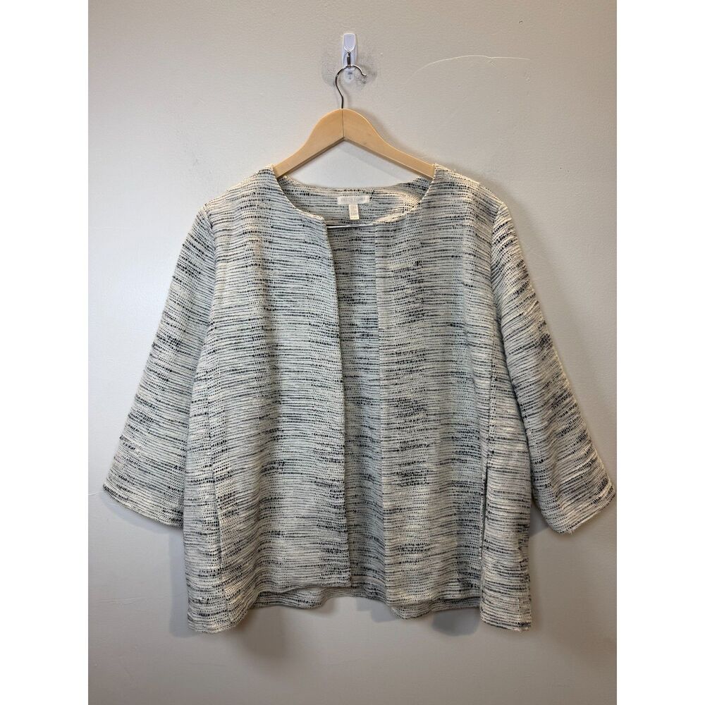 Eileen Fisher Furrows Jacket Round Neck Women’s Petite Size Large Natural Cotton